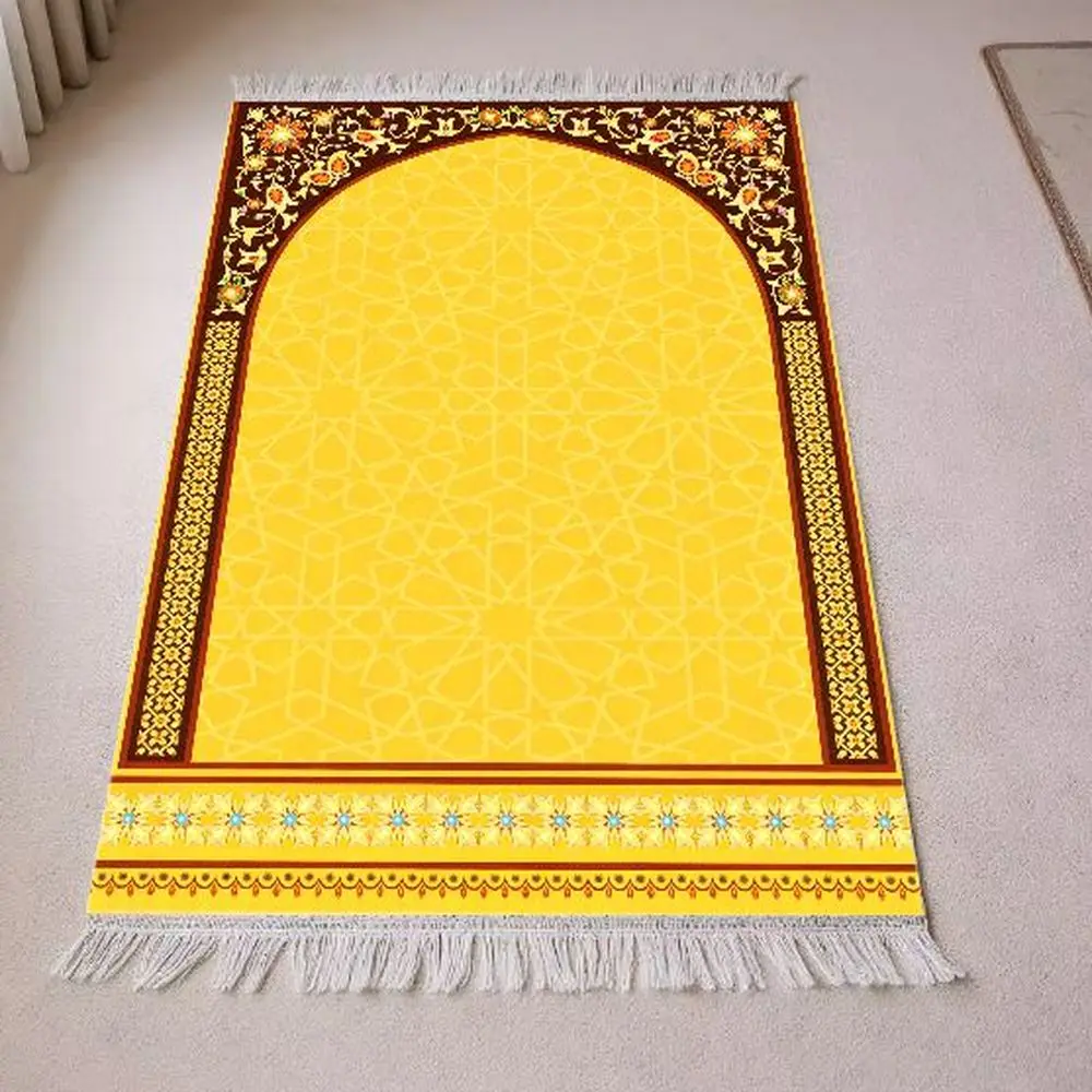 VIKAMA Lightweight Blue Ombre Prayer Rug Portable Islamic Mat with Floral Print Tassels