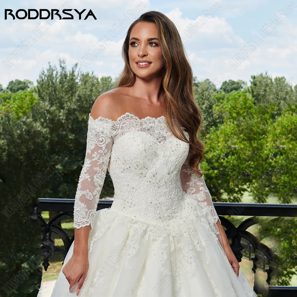 RODDRSY Vintage Wedding Dresses For Bride 2024 Boat Neck Long Sleeves Bride Party Gowns Lace Applique A-Line vestido de noiva