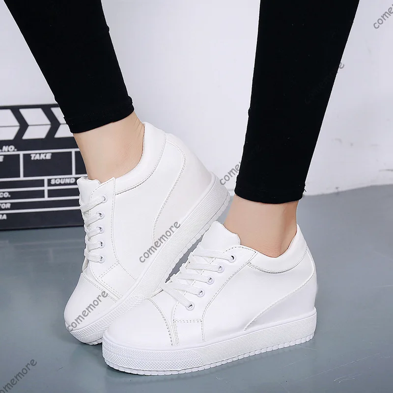 Comemore Neue Weiße Versteckte Keil High Heels Turnschuhe Casual Schuhe Frau Plattform Schuhe frauen High Heel Keile Vulkanisieren Schuh