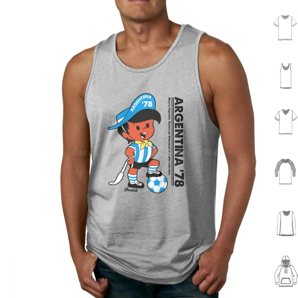 Argentina '78 camisetas sin mangas con estampado de mascota chaleco sin mangas Gauchito Retro clásico fútbol Fotball Argentina México Brasil