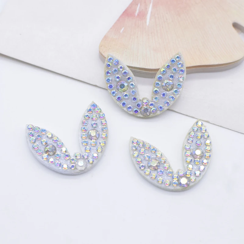 30Pcs 26*20mm Kawaii Rabbit Ears Rhinestone Crystal Patches Decor Appliques Supply Cloth DIY Headwear Crafts Accessories