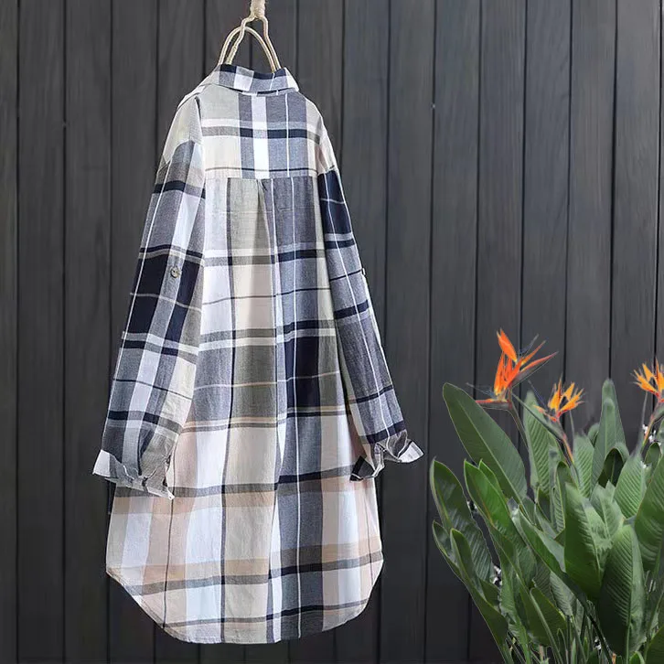 

Spring Autumn 2025 Women's Faion Loose Long Sve Plaid irt Thin Outerwear Pure Cotton Sun Protection Ne Design