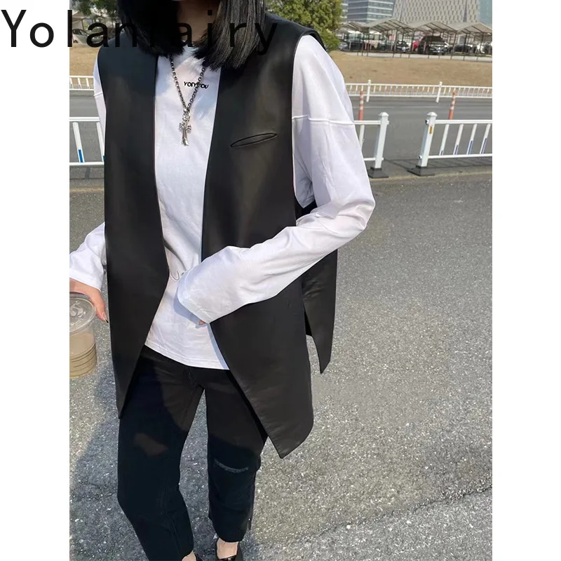 YOLANFAIRY Genuine Leather Mens Jacket New in Jackets Men Fashion Spring Autumn Sleeveless Vest Loose Style Coats Veste Homme