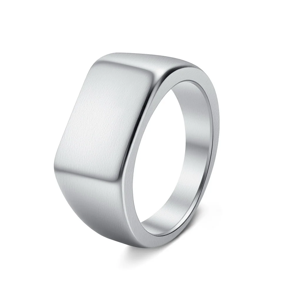 10-mm-Siegelring aus Edelstahl für Herren, silberfarben gebürstetes quadratisches Band, klassischer matter Statement-Schmuck, modernes Alltagsgeschenk – Detail 5