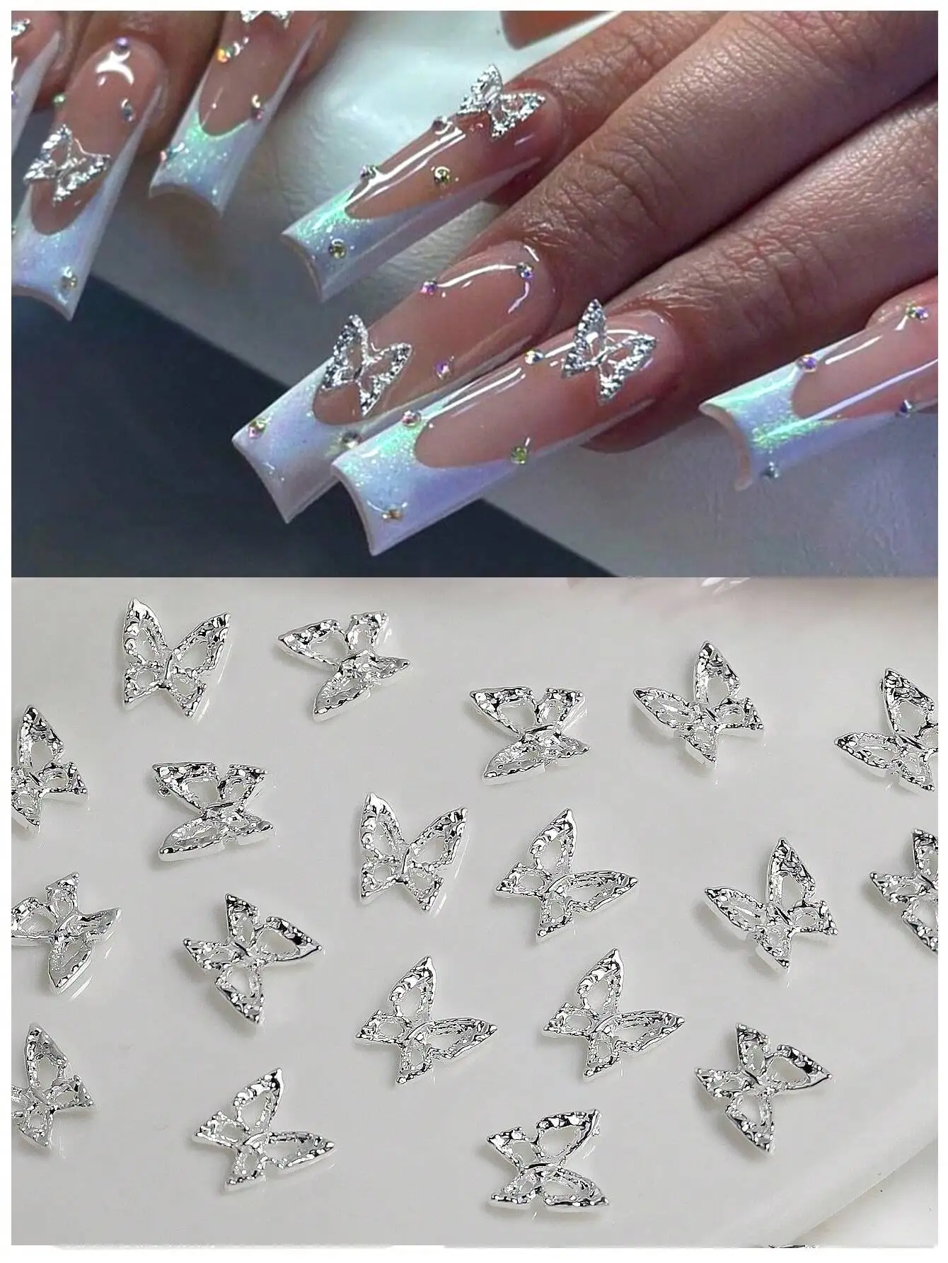 

20Pcs 3D Butterfly Shaped Nail Art Jewelry, Silver Color Nail Charm Rhinestones,Diy Nail Decoration Supplies Nail Charms Nail Gems Nails