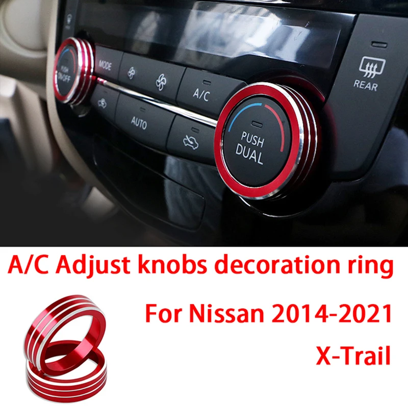 For Nissan 2014-2021 X-Trail Dashboard A/C Adjust Knobs Decoration Ring Metal Trim Cover Car Interior Accessories Decora