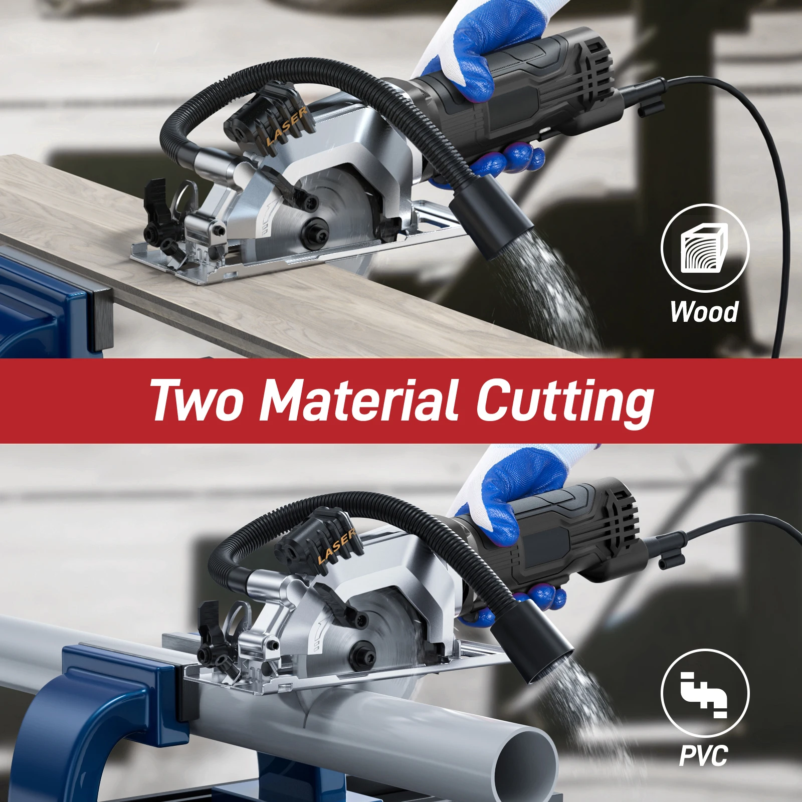 Mini Circular Saw 4.8 Amp 4-1/2 Inch Compact Circular Saw 3700RPM Electric Circular Saws with Laser Cutting Guide for Wood Tile
