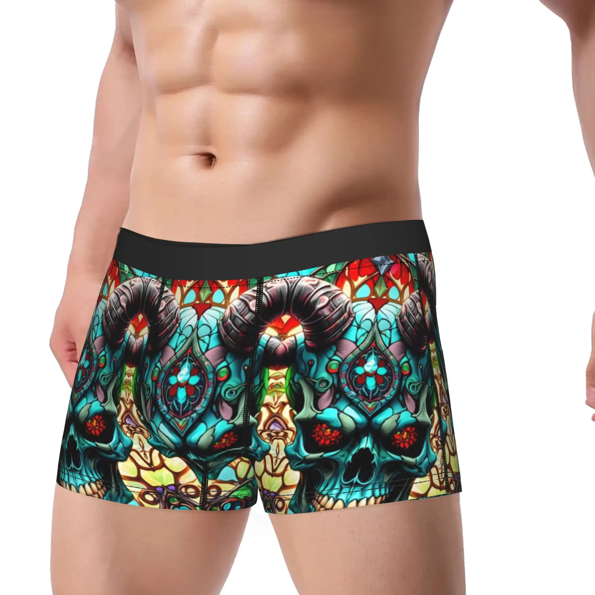 Psychedelic Tribal Demon Mask Underwear  Men Underpants Custom Novelty Boxer Shorts Quality Boxer Brief Large Size