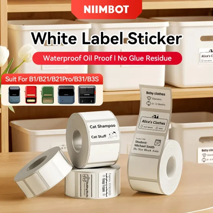 Niimbot Thermal Label Paper White/Color/Transparent Adhesive Sticker For B1/B21/B33S Portable Thermal Printer For Office Tags