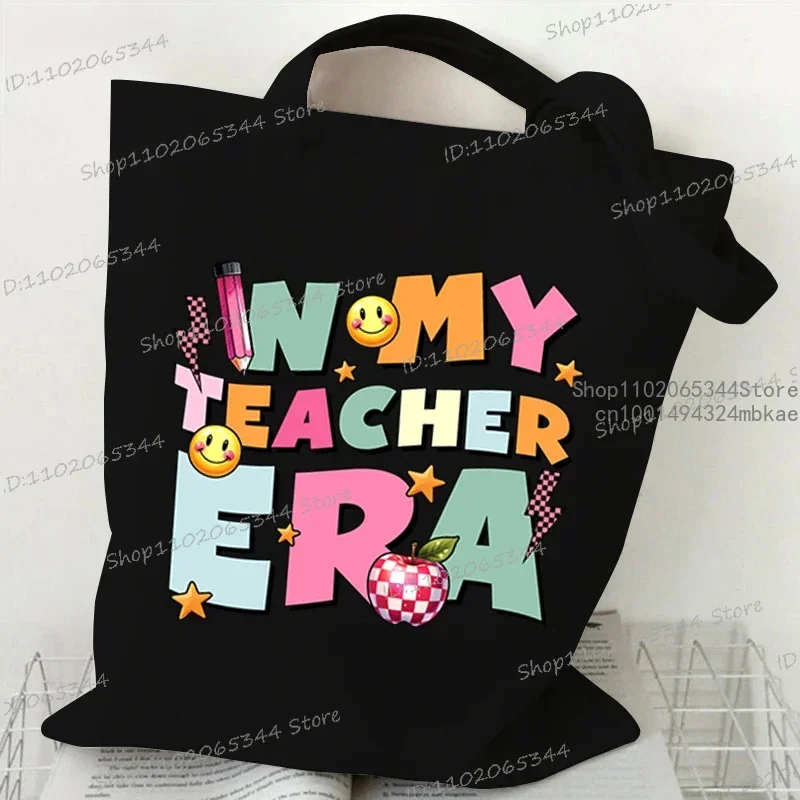 Teacher Change The World Graphics Women's Handbags Funny Globe Book Ruler Print Tote Bag Battery Life of A Teacher Shoulder Bag