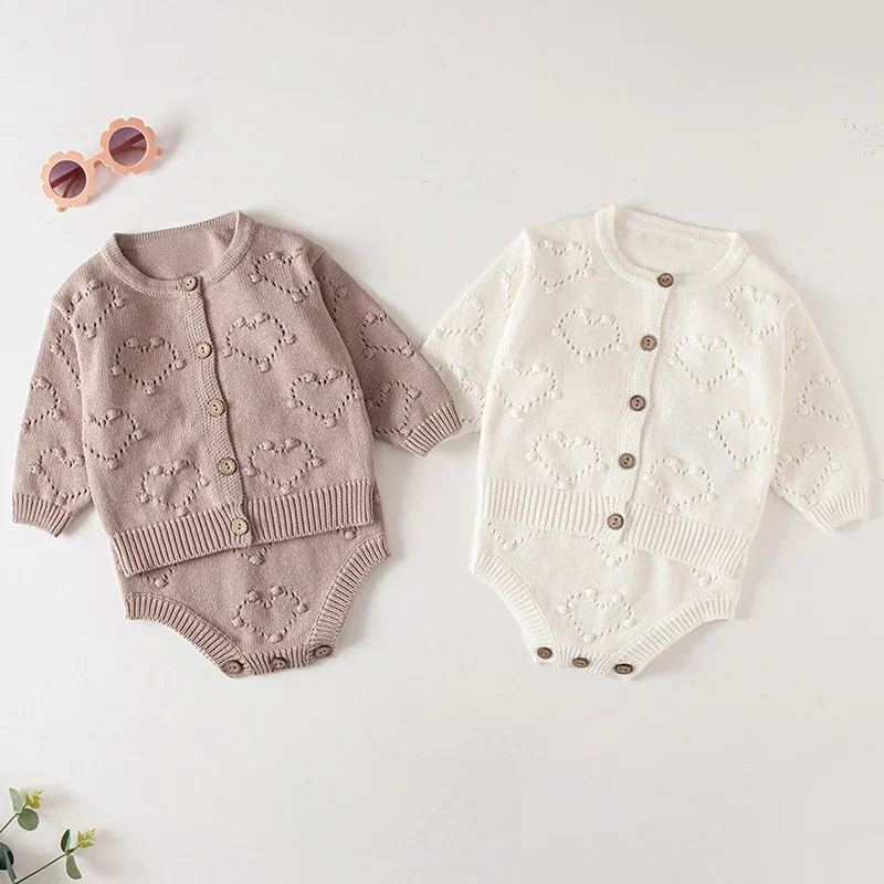 

Infant Baby Girls Clothing Set New Autumn Toddler Baby Girl Knitting Clothes Suit Long Sleeved Knitted Cardigan+Jumpsuit Set