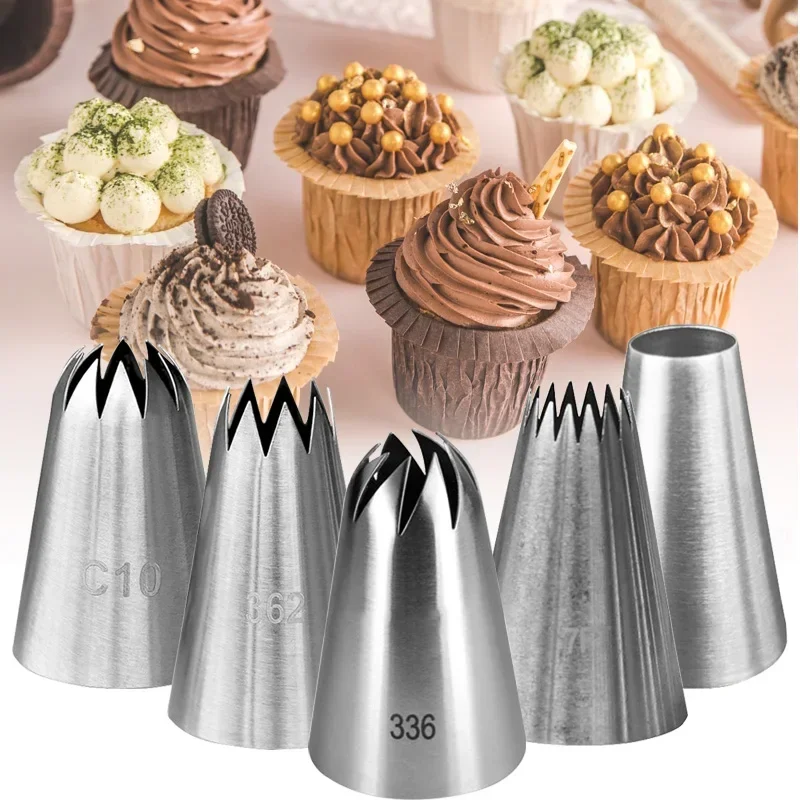 

5Pcs Large Flower Icing Piping Tips Russian Icing Piping Nozzles Kit Fondant Cream Nozzle For Cakes Decor #336#R16L#7FT#362#C10
