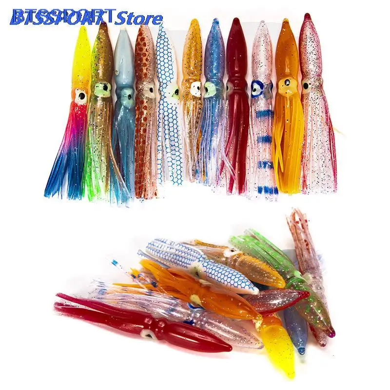 10pcs 8cm Soft Lure Squid Skirts Rubber Artificial Bait Lures Octopus Wobblers Tuna Kingfish Sailfish Marlin Baits