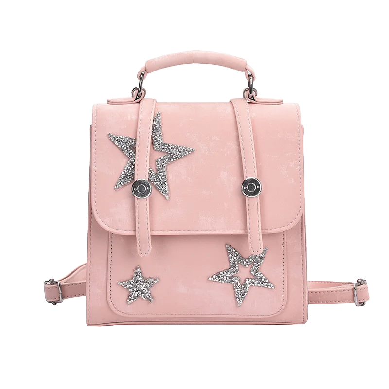 Korean Girls Small School Stachel Bag Luxury Female Leather Backpack Student Lolita Five Pointed Star Shoulder Messenger Bag