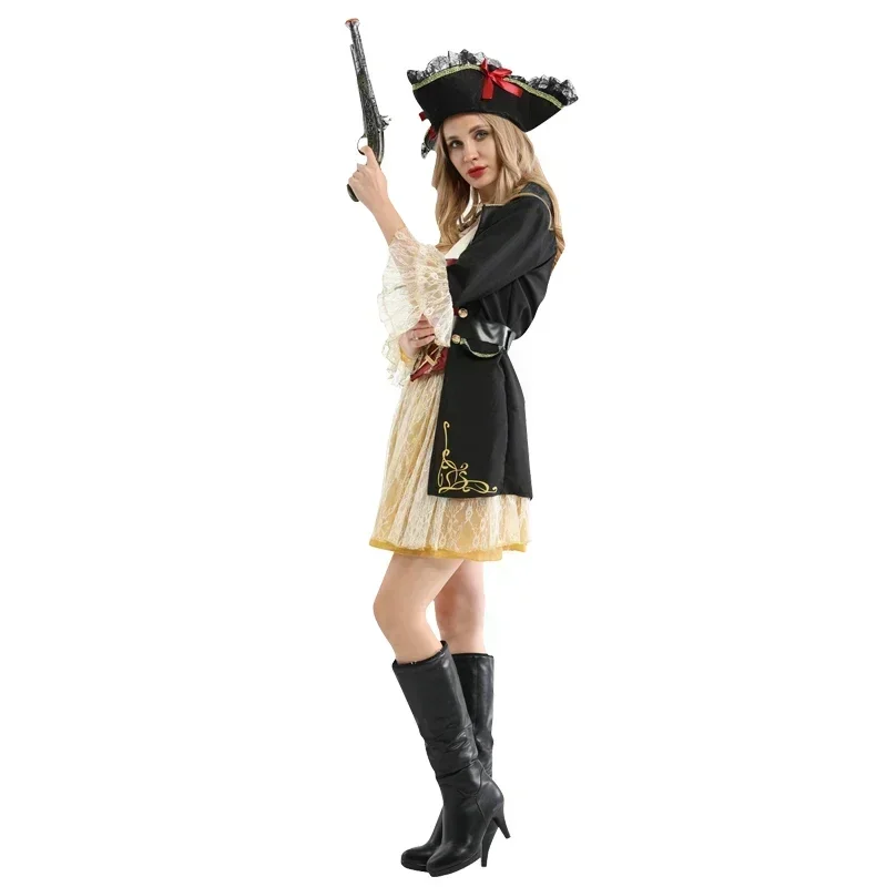 HN8 Disfraz de capitán de piratas caribeños para mujer, traje de Cosplay para juego de rol de Halloween, vestido gótico de fantasía para mujer 8...Gf
