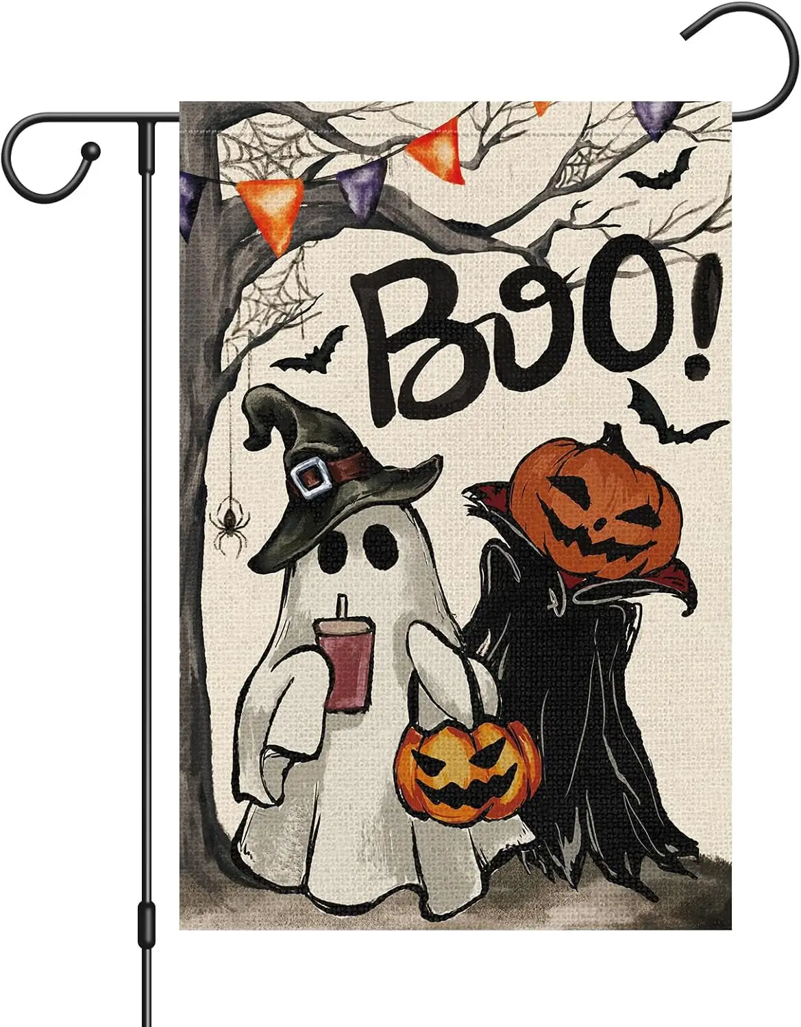 Halloween Garden Flag 12x18 Inch Double Sided for Outside, Small Burlap Boo Ghost Pumpkin Yard Flag Holiday Outdoor Decorations