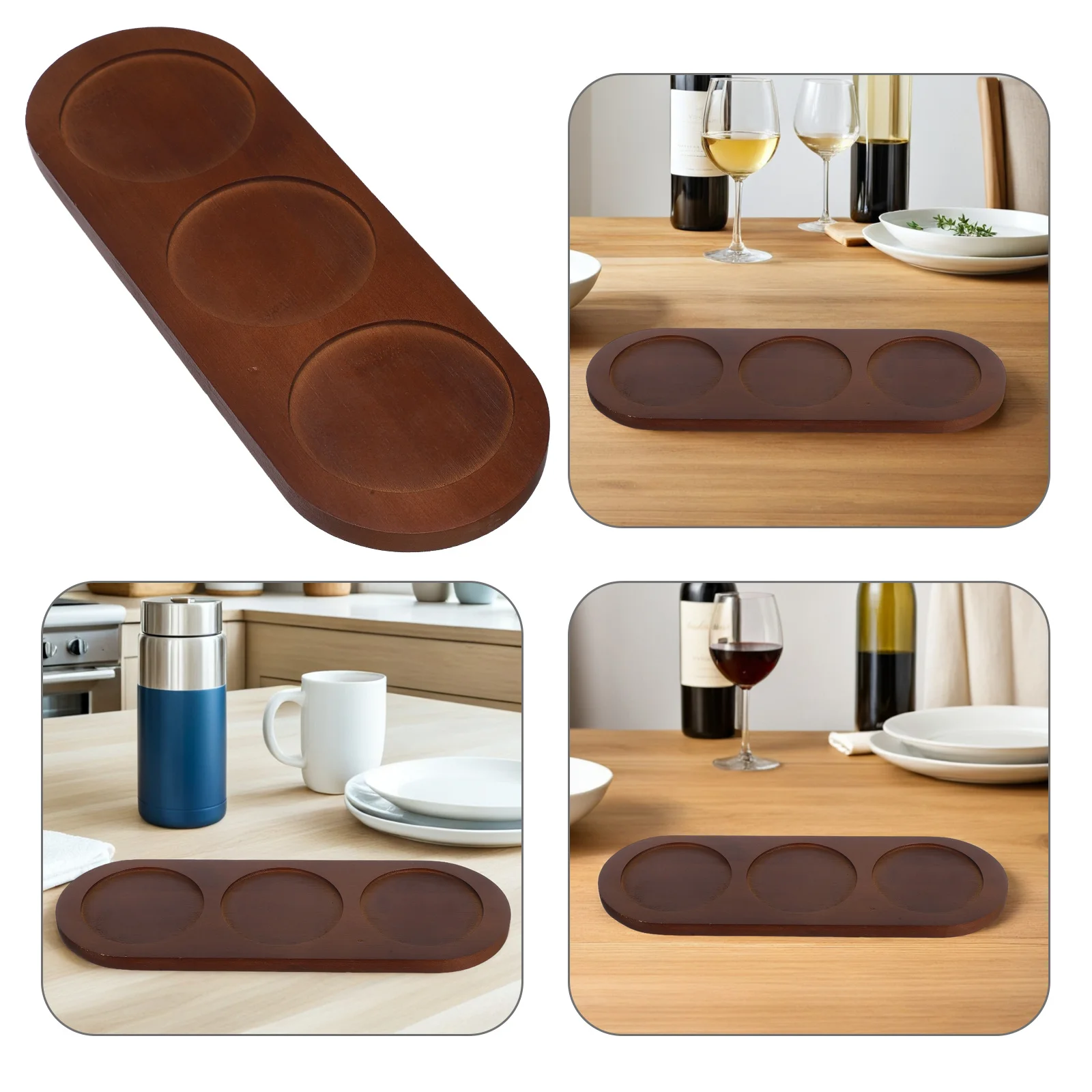 

1pc Wooden Cup Mat Thickened Wood Tray For Ktv Bar Wine Bottle Serving Waterproof Cup Holder Creative Coaster