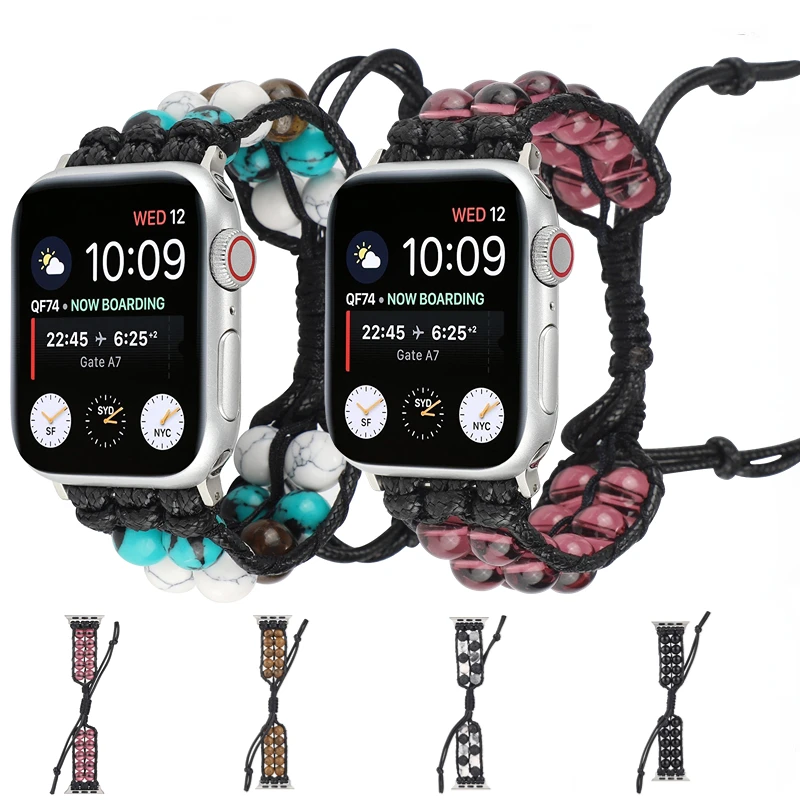 

Agate Jewelry Strap For Apple Watch Band Ultra 8 7 45mm 41mm Adjustable braided bracelet iWatch 6 5 4 3 SE 44mm 42mm 40mm 38mm