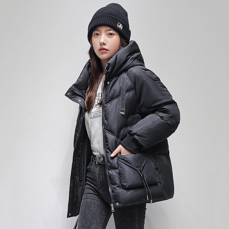 Para baixo jaqueta acolchoada feminina casaco 2025 novo inverno engrossado jaqueta feminina casaco curto coreano quente solto com capuz parka outerwear