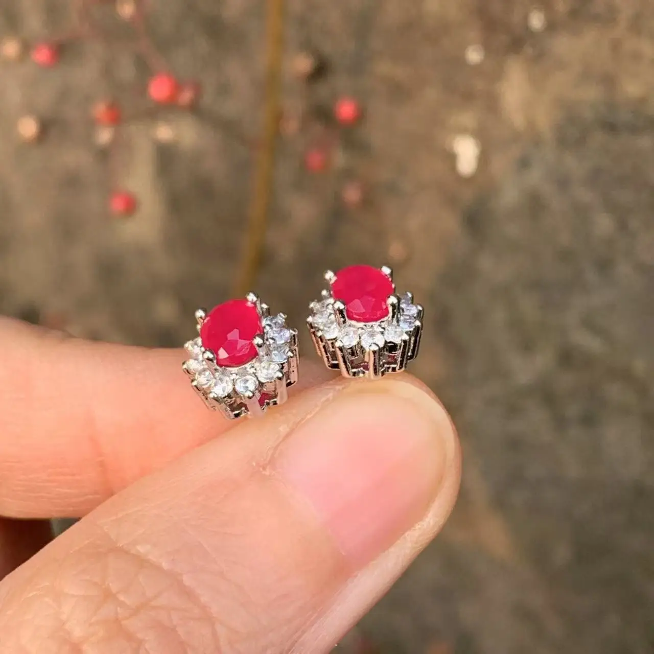 5*3 مللي متر البيضاوي الطبيعية روبي أقراط 925 الفضة قرط الاذن المرصع للنساء 925 فضة لطيف هدية منع الحساسية غرامة مجوهرات #4