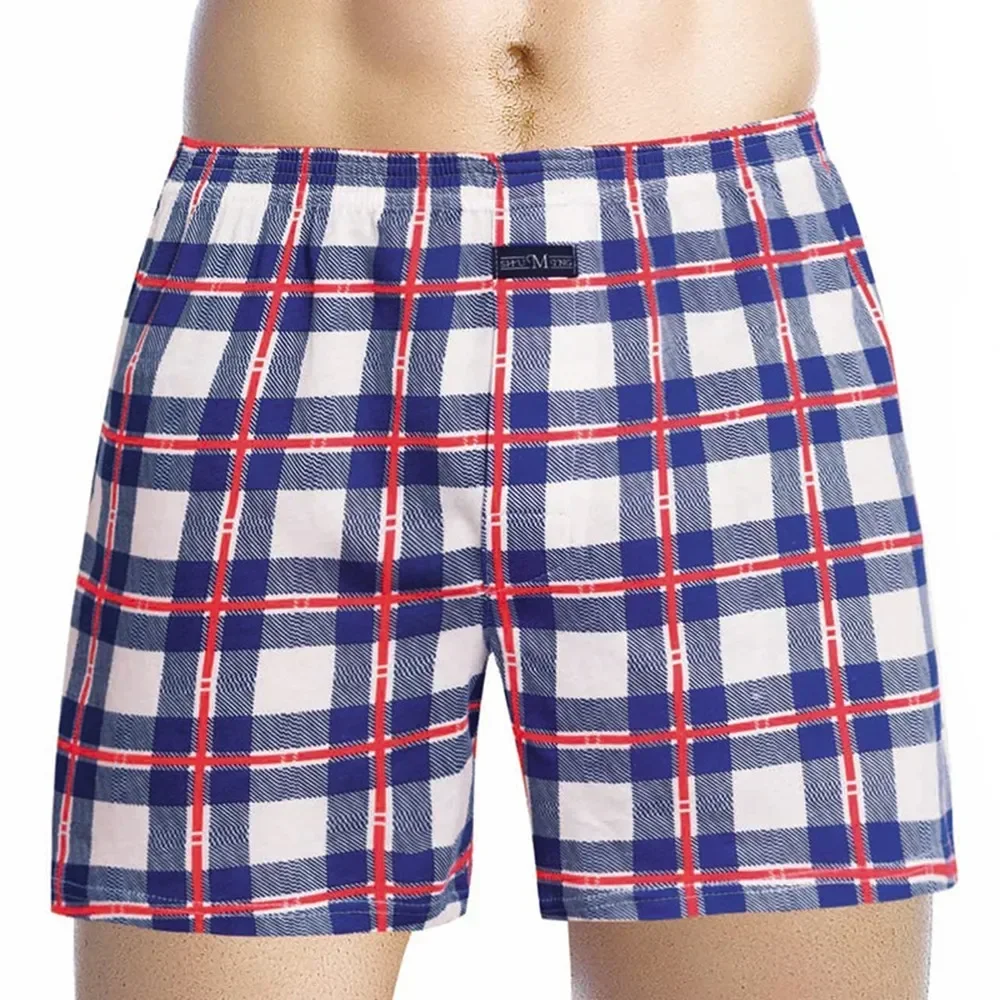 1pc Men\'s Casual Plaids Shorts Elastic Waist Cotton Loose Homewear Lingerie Underwear Panties For Man