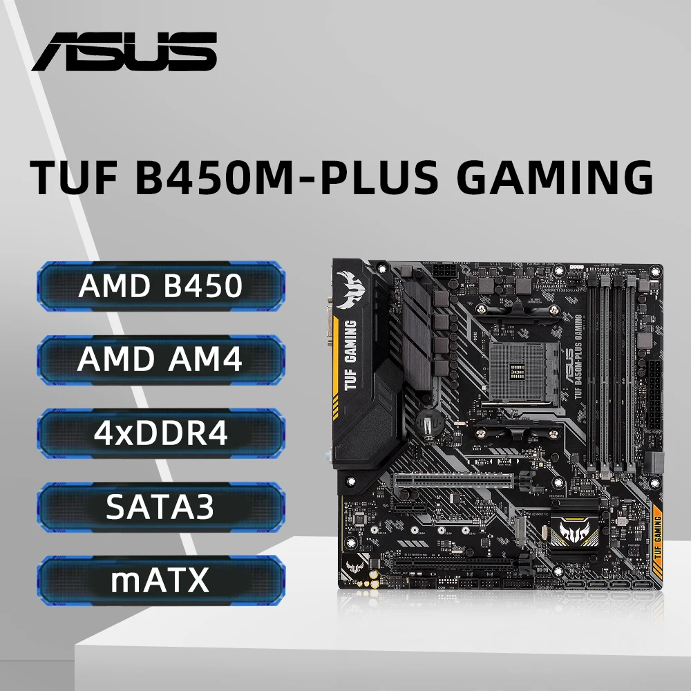 ASUS TUF B450M-PLUS GAMING Motherboard Support Ryzen 5 5600 5600G R7 5700X3D CPU 4xDDR4 128GB HDMI Dual M.2 RGB AM4 Mainboard