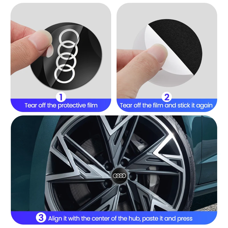 56mm 4Pcs Car Wheel Hub Caps Emblem Stickers Decoration for AUDI A3 A4 A5 A7 A8 A1 R8 TT Q3 Q5 Q7 S3 S4 S5 S6 Sline RS