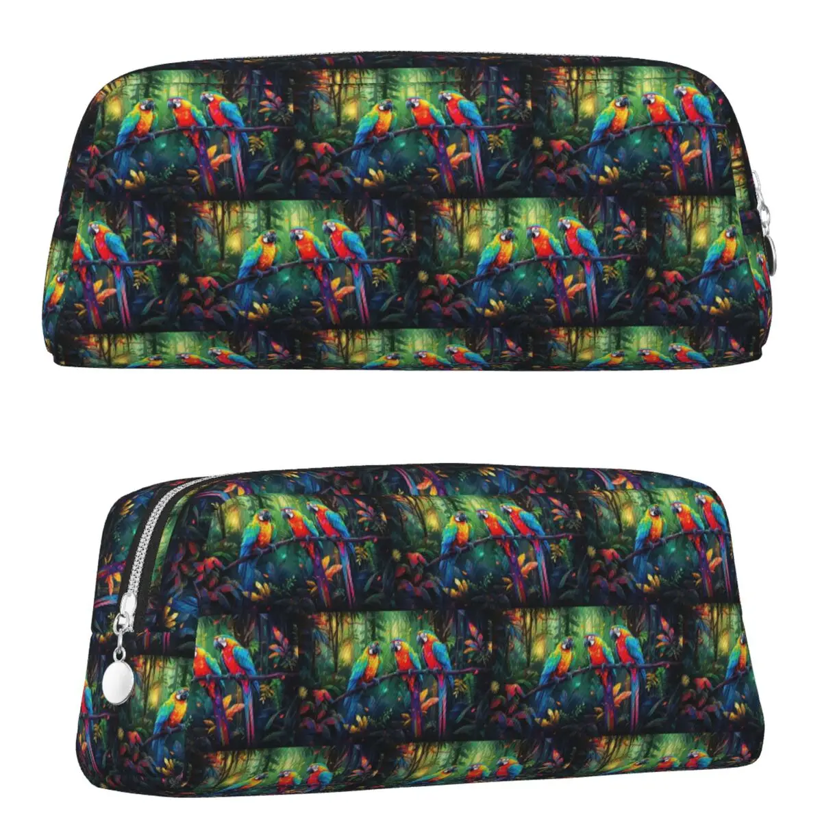 Vibrant Parrot And Forest Tropical Foliage Pencil Cases for Student Gifts Pen Box Pencil Bag Pencil Pouch Pen Holder