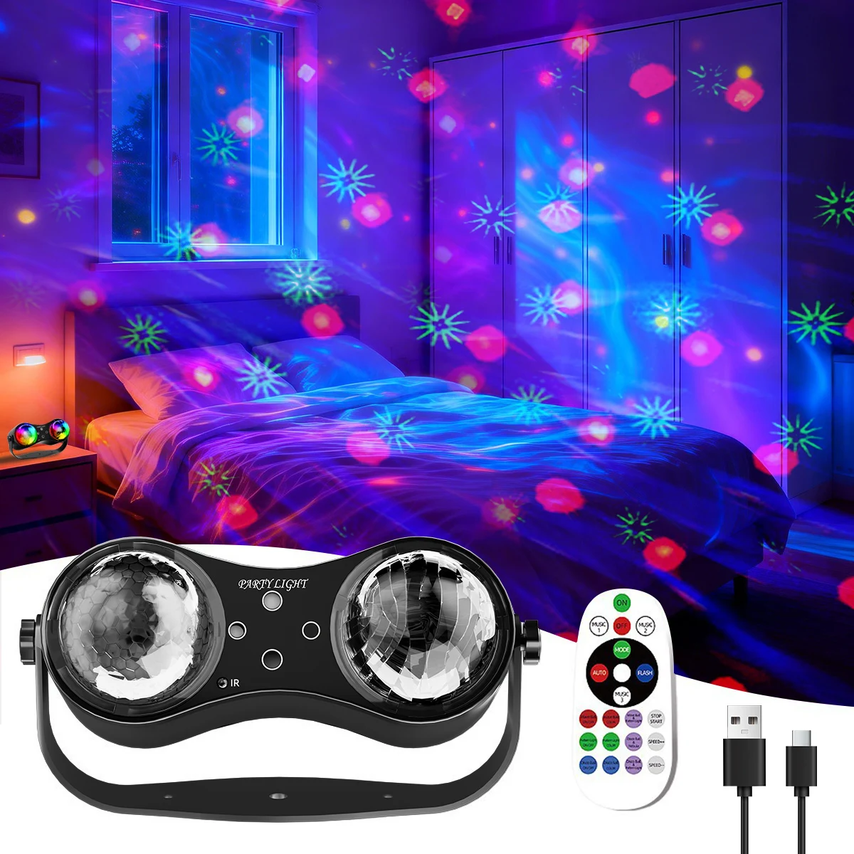 

Светодиодный диско-светильник для вечеринок с эффектом северного сияния и пультом ДУ для праздников, дней рождения, Рождества, свадеб, караоке, баров, клубов, дома