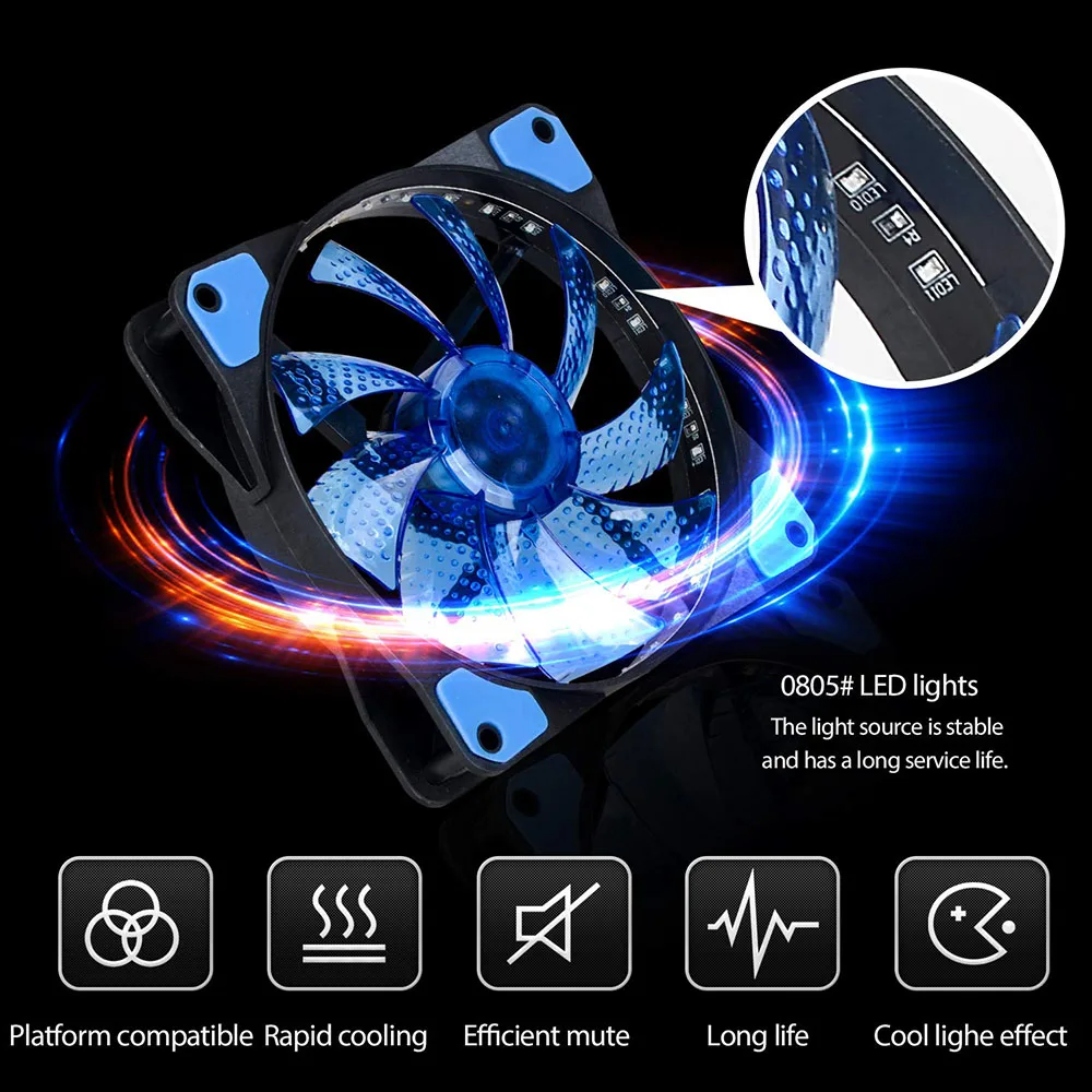 1Pcs PC Computer Case Fan 120mm 33 LED Silent Fan Heatsink Cooling For Computer Cases, CPU Coolers And Radiators Ultra Quiet