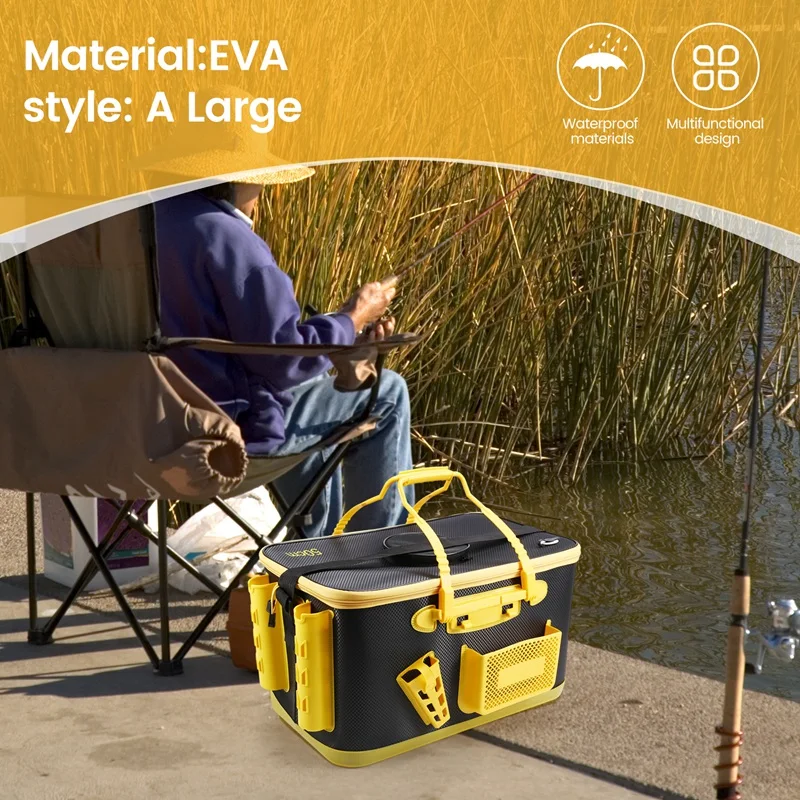 ●Multifunctional Fishing Bucket EVA, Bait Reel Lure, Live Fish Storage, Waterproof Tackle Box for Fishing Accessories A