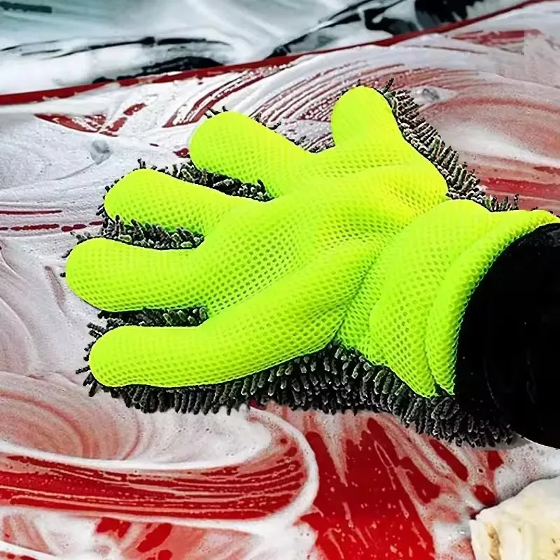 Five Finger Car Wash Gloves, Double-sided Thick Plush Car Cleaning Sponge, Shenier Scratch Resistant Paint, Car Cleaning Tool
