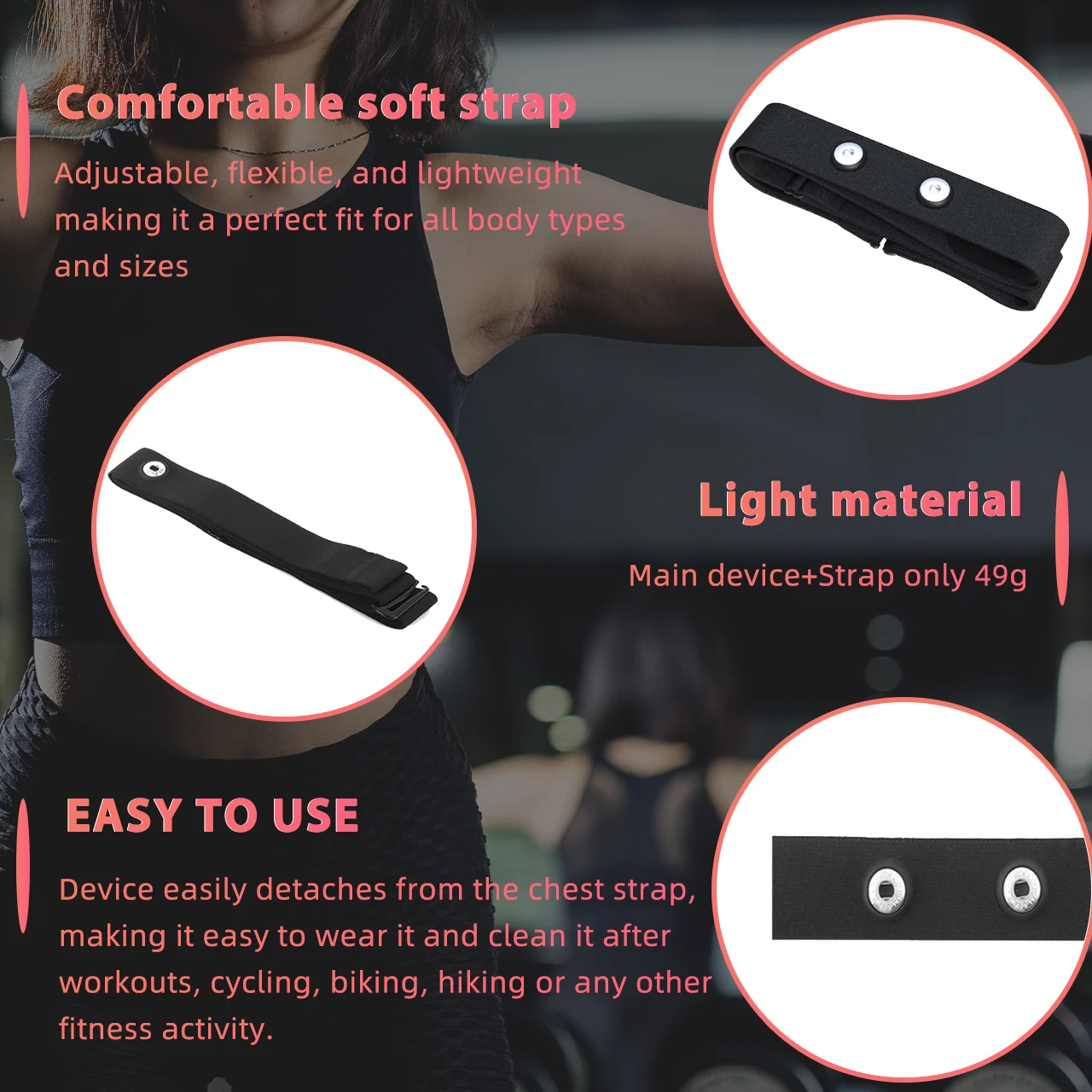 حزام صدر بديل لمراقبة معدل ضربات القلب من Fitspur متوافق مع Polar H9، H10 Coospo Wahoo Garmin Fitcent PolarLab