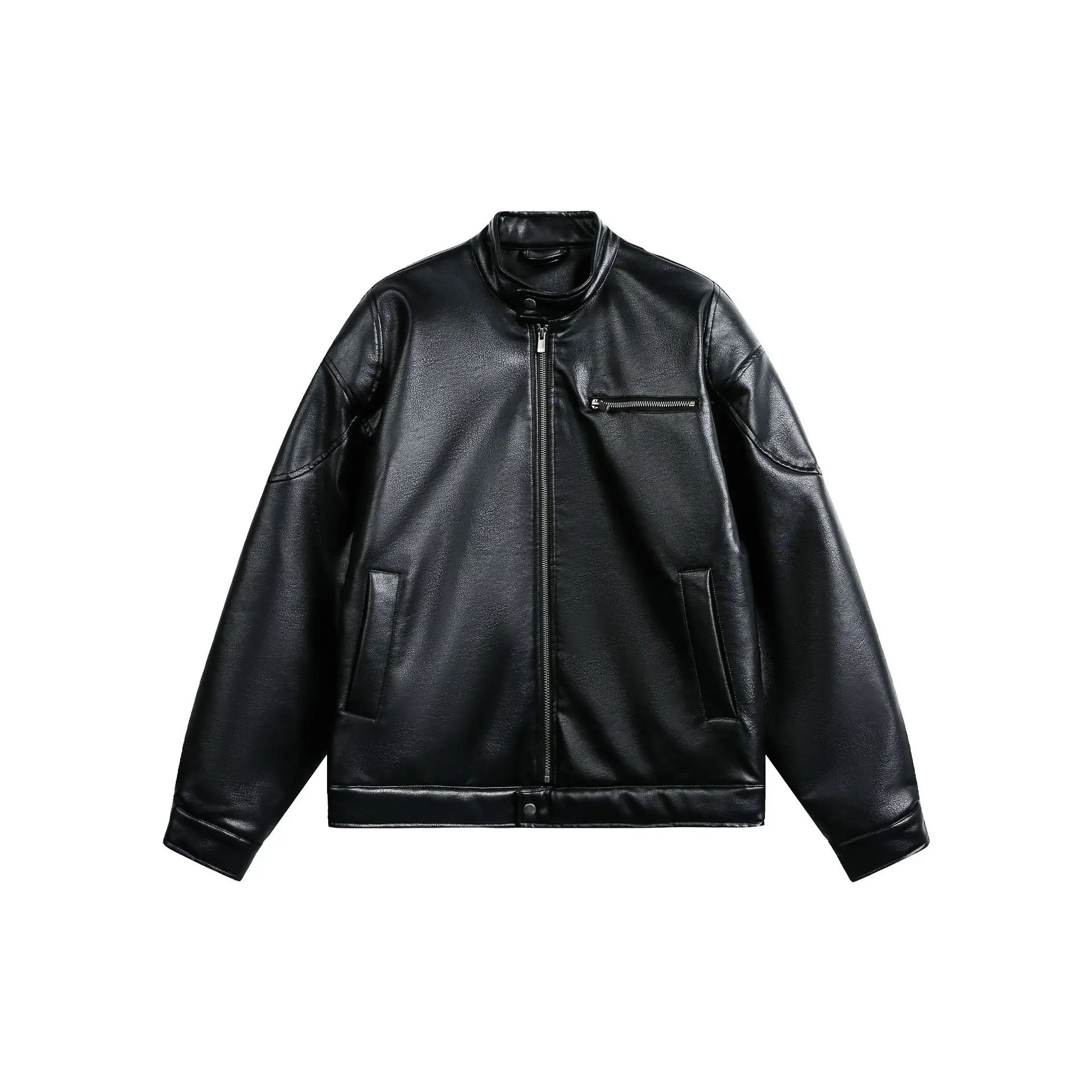 

Retro American Style Biker PU Leather Jacket Cotton Coat Boxy Silhouette Cool And Handsome Winter New Arrival Men's Casual Wear