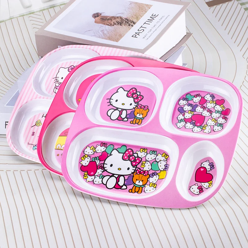 New Sanrio Dinner Plate Compartment Anime Hellokitty Cartoon Children's Meal Plate Cute Originality Western Plate Gift