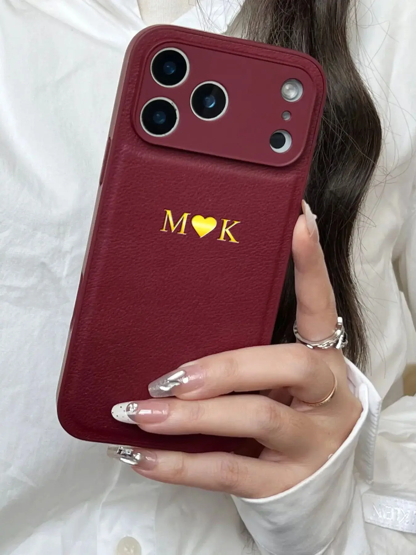 Personalisierte Luxus-Handyhülle mit individuellem Namen, 3D-DIY-Heißprägung auf Kunstleder für iPhone 17 16 15 14 13 Pro Max Plus Air