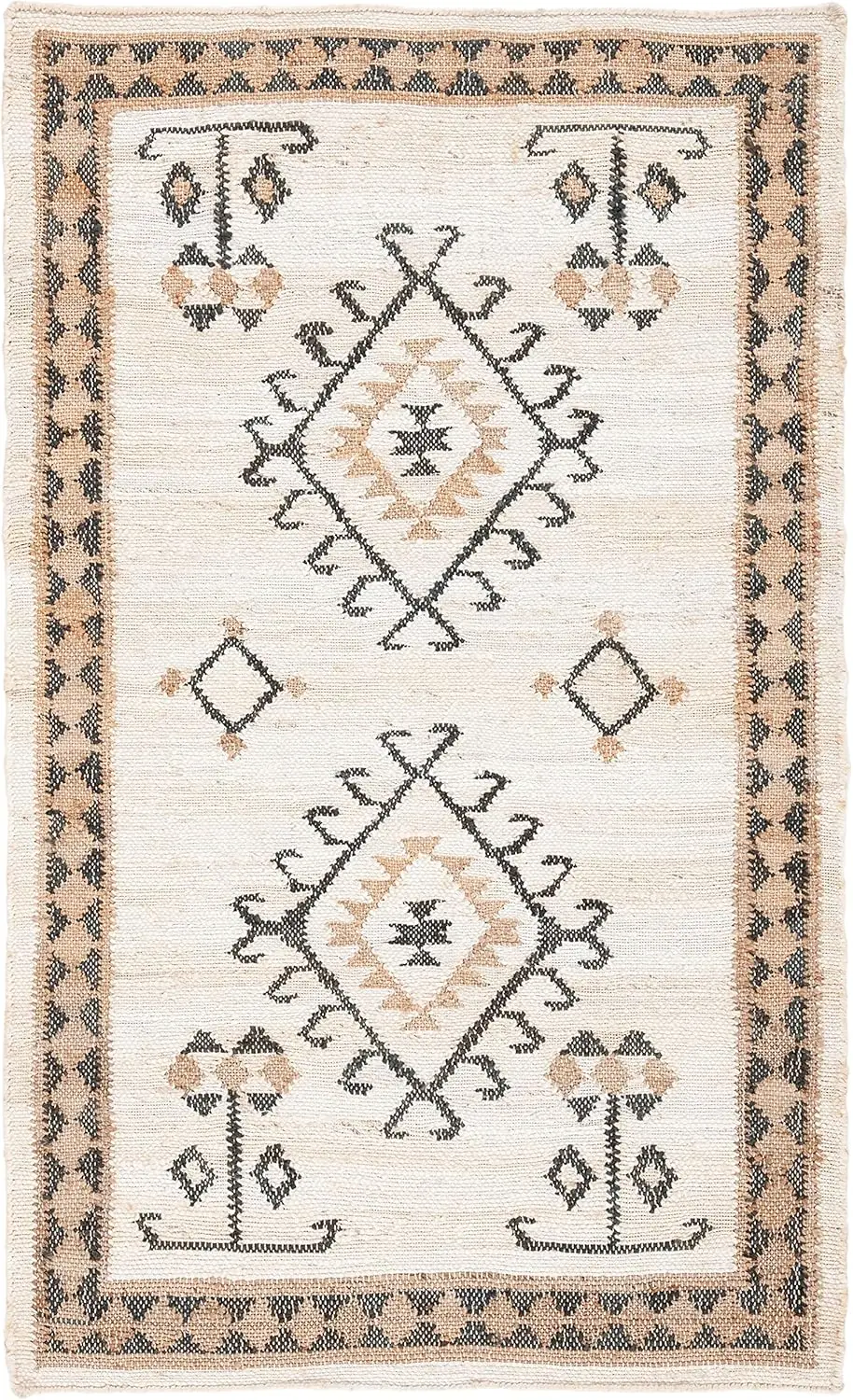 

Акцентный коврик Safavieh Kilim Collection — 3 фута X 5 дюймов, слоновая кость и черный, джут ручной работы с плоским плетением, идеально подходит для больших дорожных зон