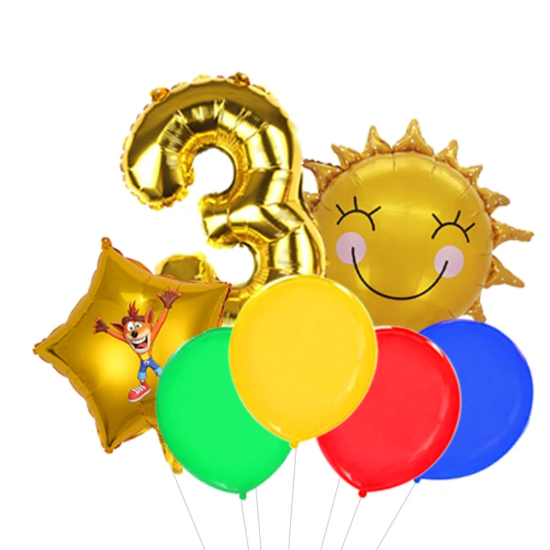 Crash Bandicoot N-Sane Trilogy Themed Balloon Bouquet Orange Blue Foil Mylar Aku Aku with Latex for Boy Birthday Party Decor - view 3