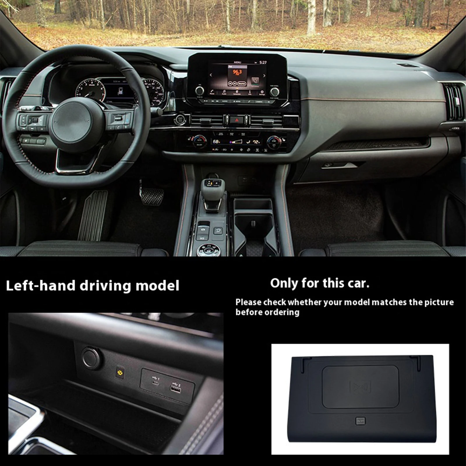 2 Din for Nissan Pathrinder 2020-2023 Car Wireless Mobile Phone Charger Center Console Storage iphone fast charge plate holder