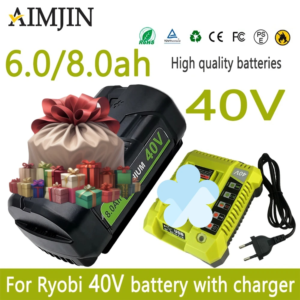 

8.0Ah For Ryobi 40V Li-ion Battery Charger, Compatible OP4030 OP4040 OP4050 OP400A, Fast Charging With Dual USB Port