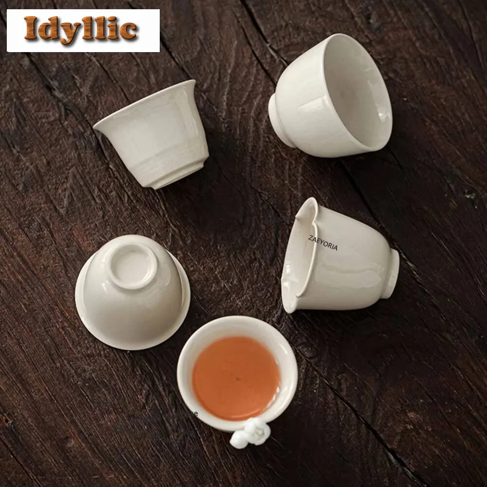 HOYIHM 2pc/set Grass Wood Gray Glazed Tea Cups Hand Held Plum Blossom Cup Tasting Fragrant Single Master Mugs Kung Fu Teaset Cha