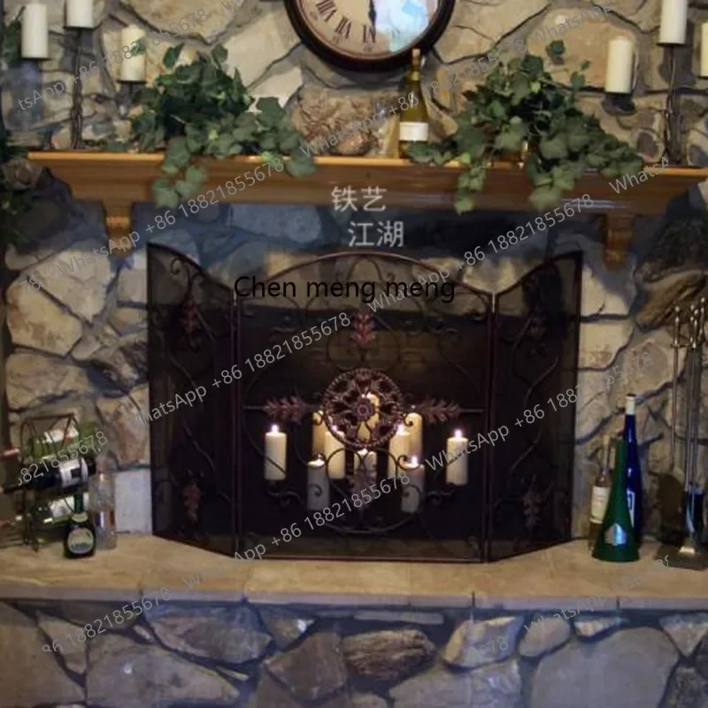 

Новое поступление, европейская кованая железная черная старая гостиная, каминная перегородка с сетчатой полыми складными перилами, дверца