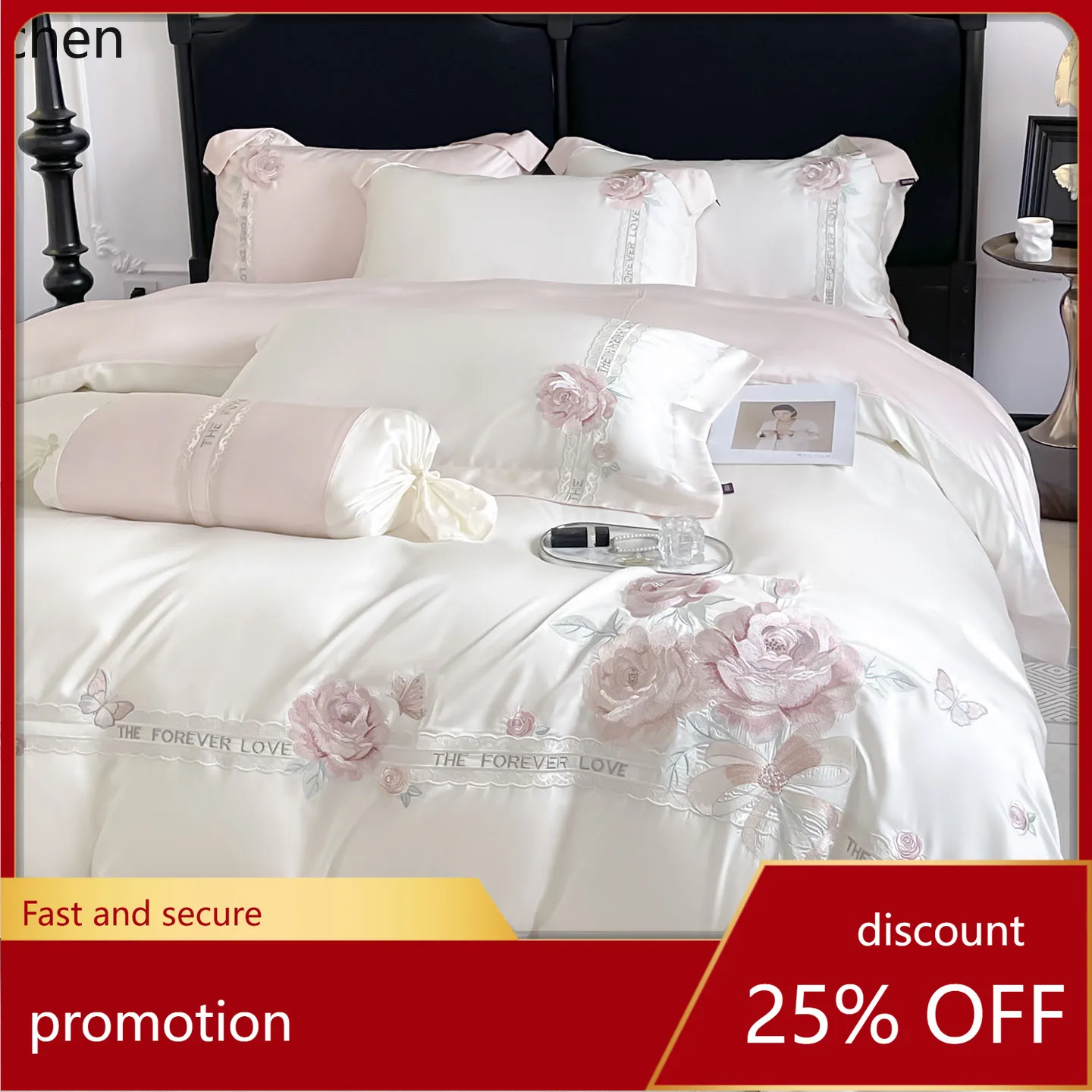 HXL Home Textiles Long-Staple Cotton Embroidered Four-Piece Set, Pure Cotton Embroidery, All-Season Style