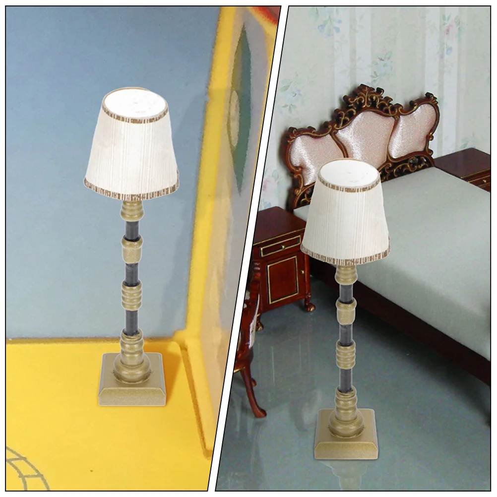 2 Pcs House Floor Lamp Miniature Furniture Model Decorative Light Small Table LED Creative Bedside Lamps for Accessories