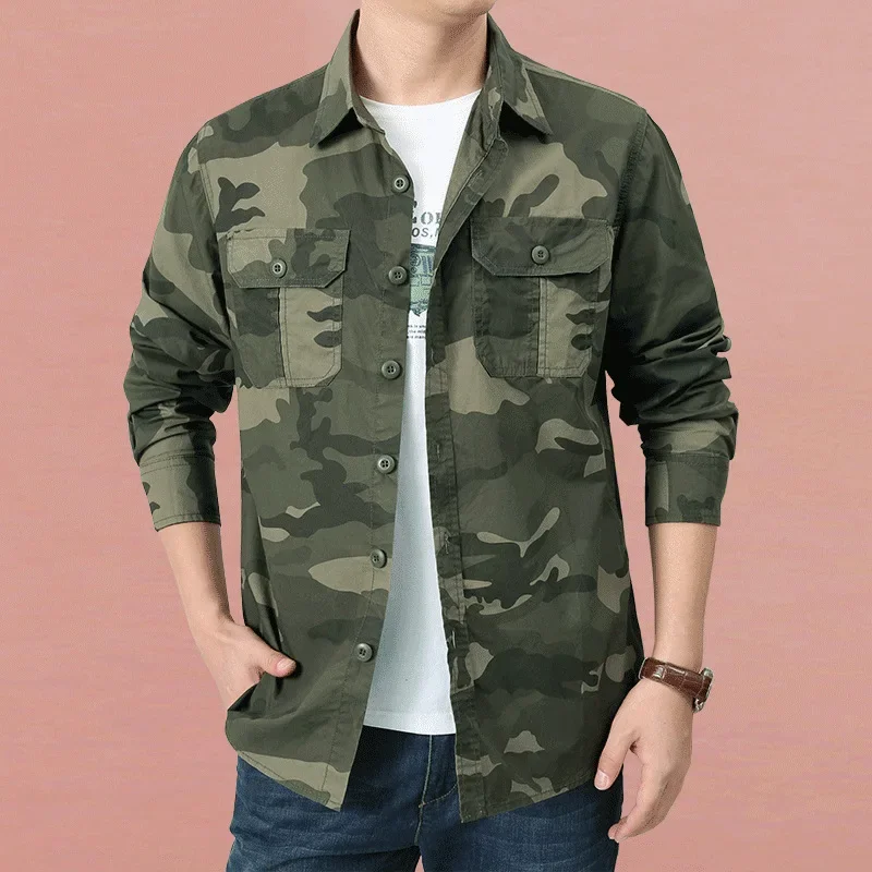 Men's Camouflage Tactical Shirts Cotton Relaxed Fit Long Sleeves Work Shirts With Pockets Outdoor Button Tops Shirt XT801