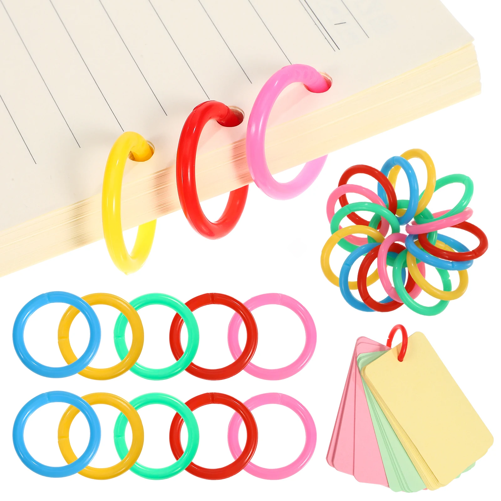 

120pcs Plastic Binder Colored Smooth-Opening Secure Closure Scrapbook Loose Leaf Binder Rings Office Supply Flash Card