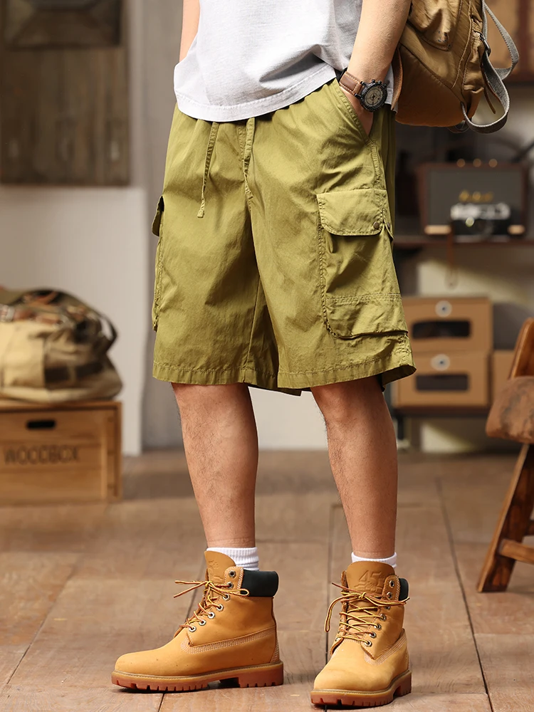 

Qui Dry Уличная спецодежда orts Мужские летние новые свободные американские ретро спортивные пляжные брюки пять четвертей Модный бренд из хлопка...