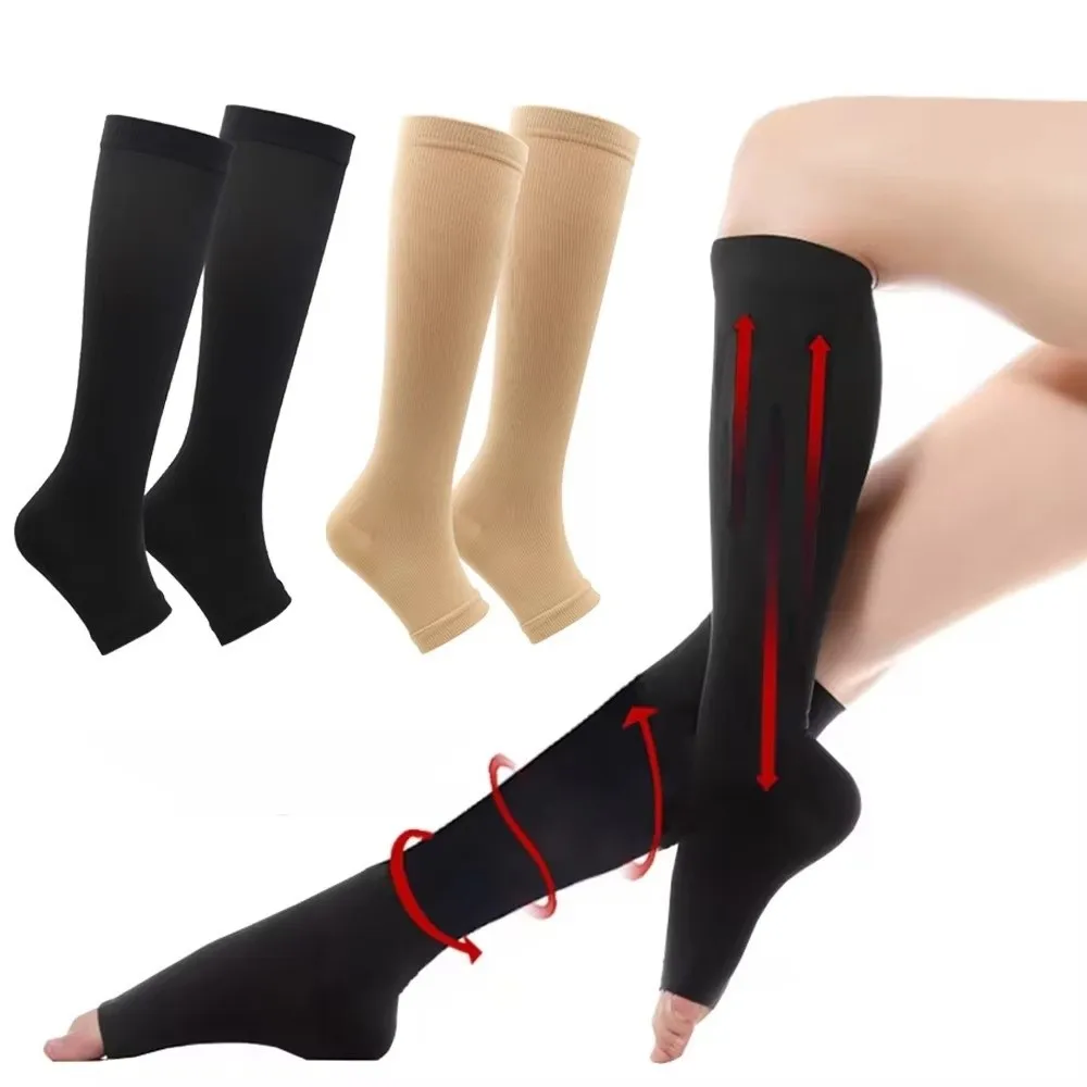 

Practical Open Toe Compression Stockings Elastic Support Stretch Varicose Vein Treatment Cool Material Long Calf Sleeves Unisex