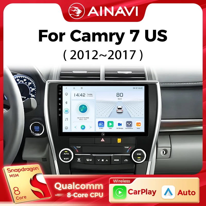 Reproductor Multimedia para coche Ainavi para Toyota Camry 7 XV 50 55 versión estadounidense 2012 2013 2015 2017 Carplay inalámbrico Android Auto 4G Wifi