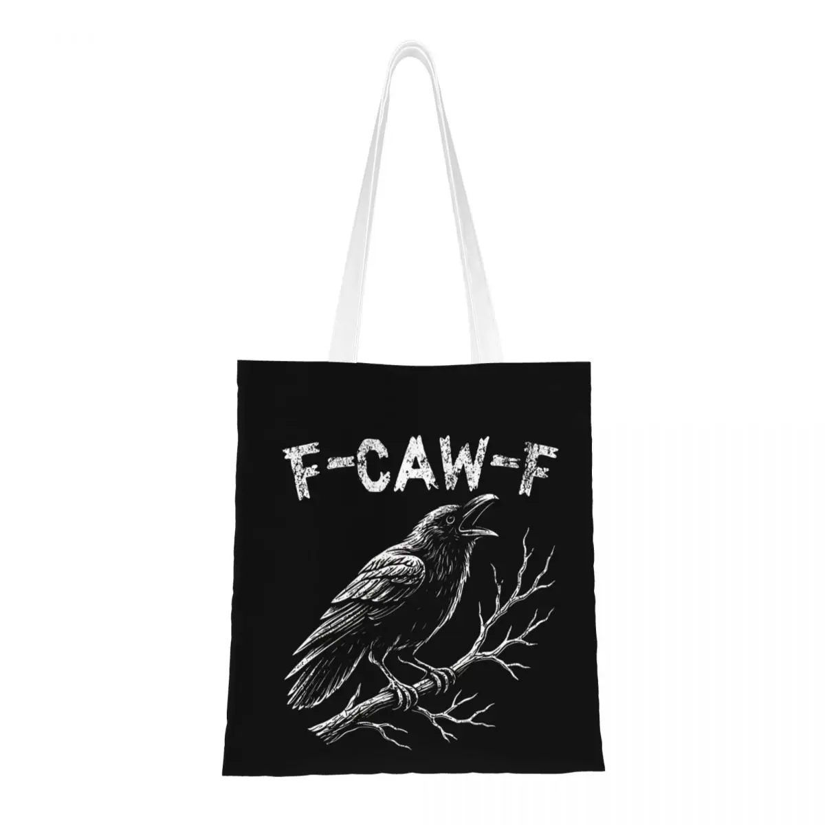 

F-Caw-F Black Crow Meme Canvas Tote Handbag Shoulder Bags Reusable Shopping Bags for Women